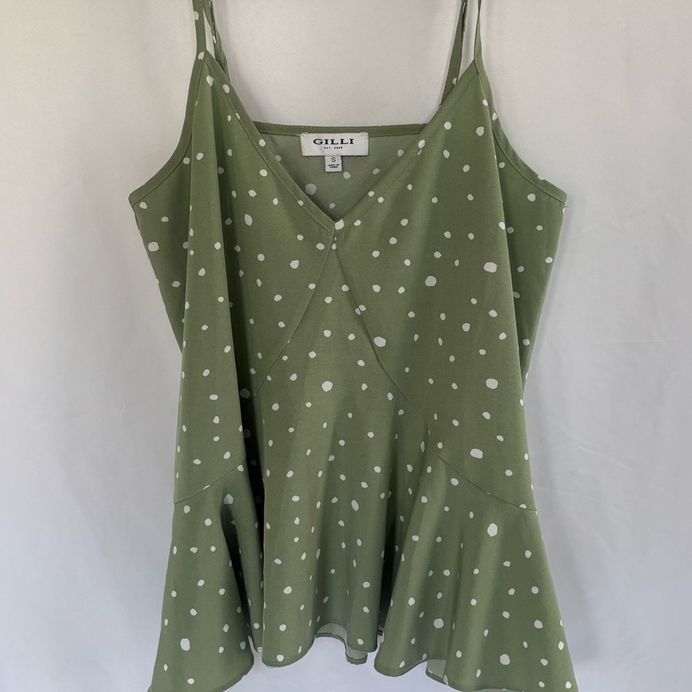Gilli Green Polka Dot Tank Blouse S